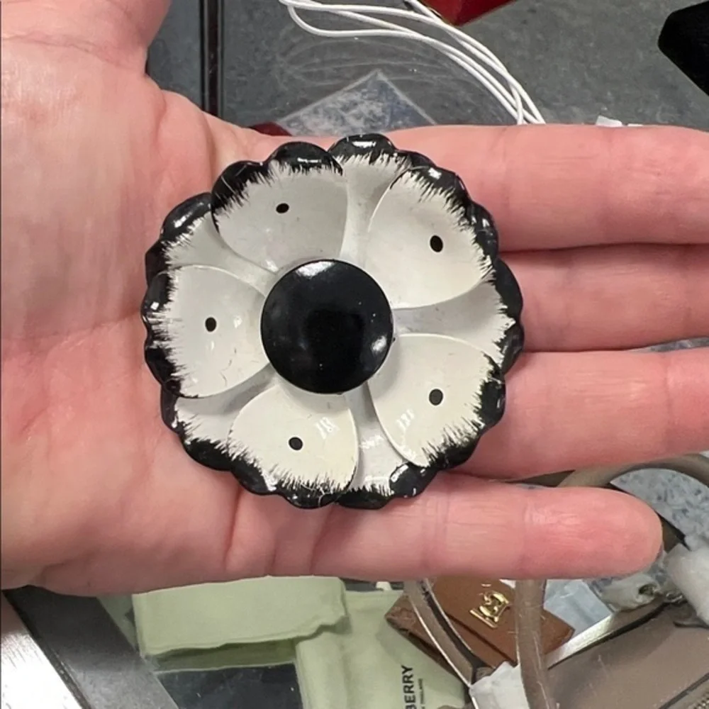 Elegant Black and White Floral Brooch vintage West Germany